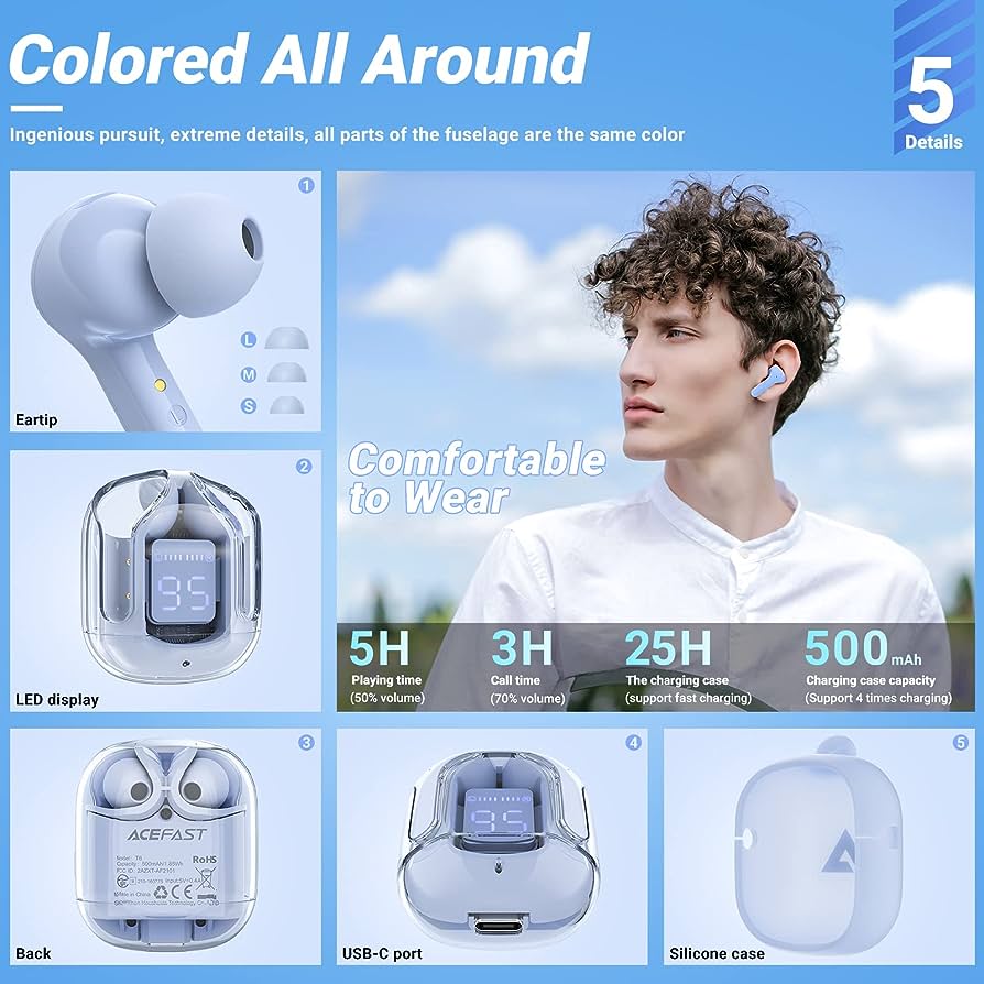 Transparent Bluetooth Wireless Earbuds